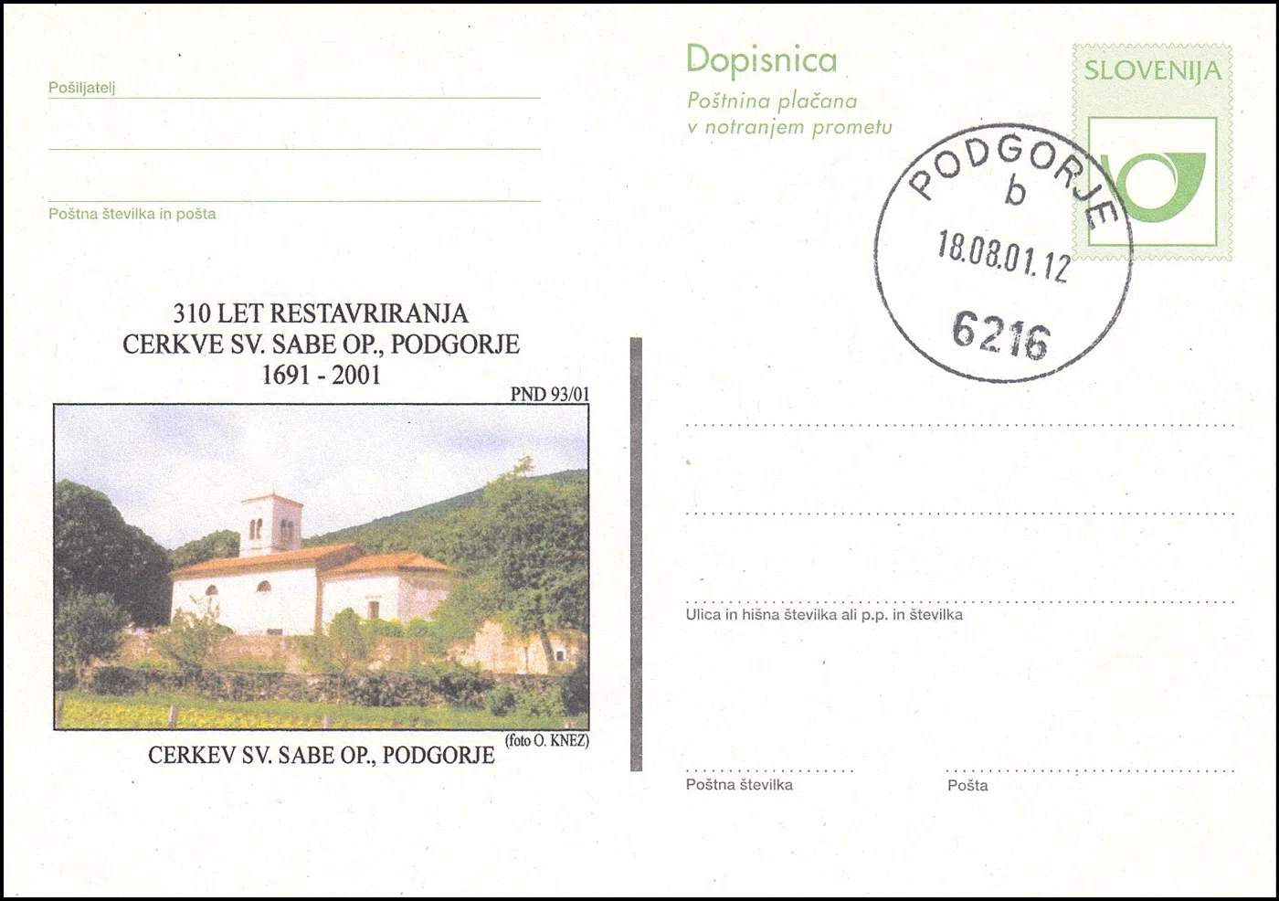 310 LET RESTAVRIRANJA CERKVE SV. SABE OP. PODGORJE 1691 - 2001
